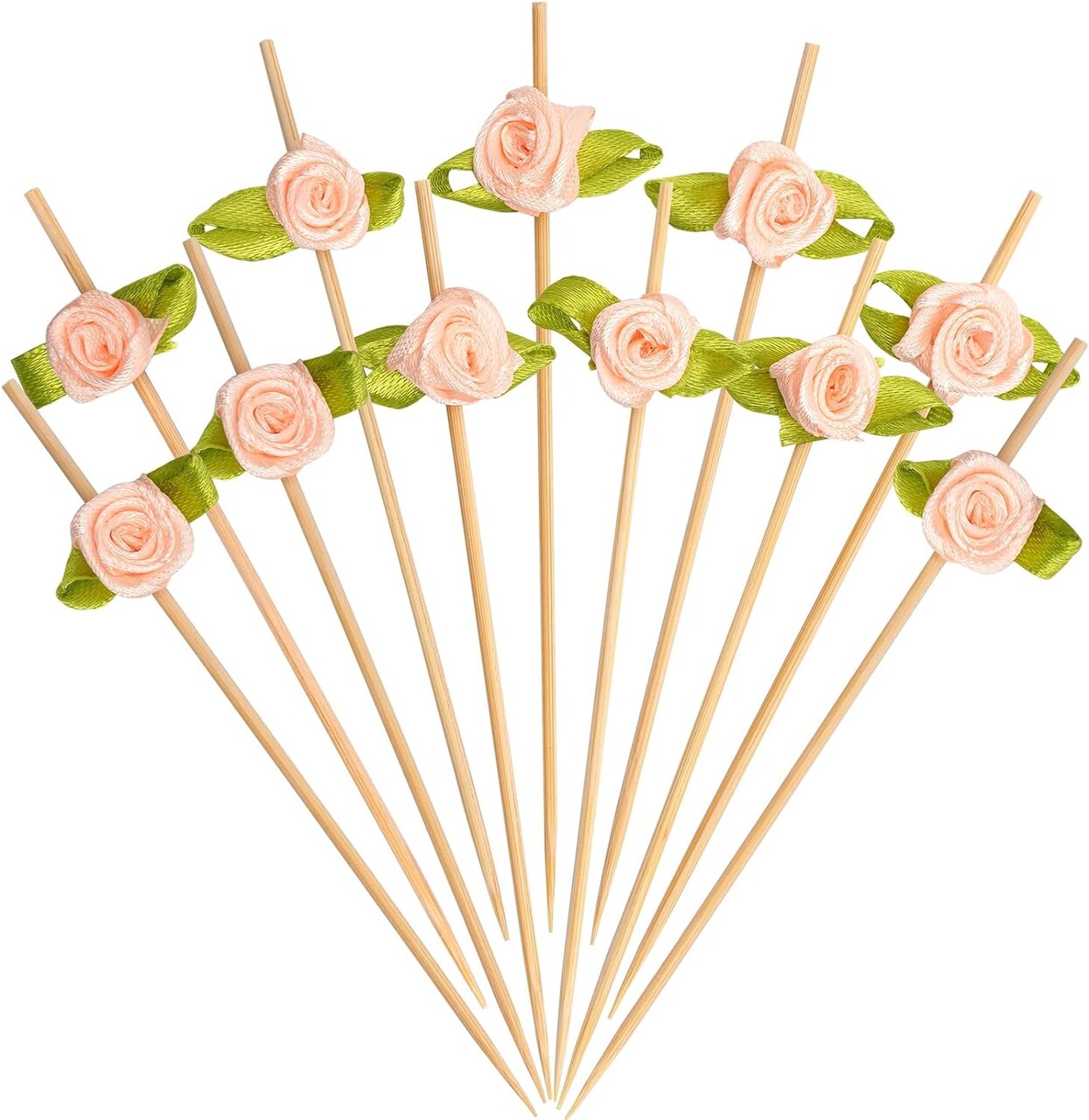 100 pcs Pink Rose Cocktail Picks 4.7” – Bamboo Toothpicks for Party & Wedding